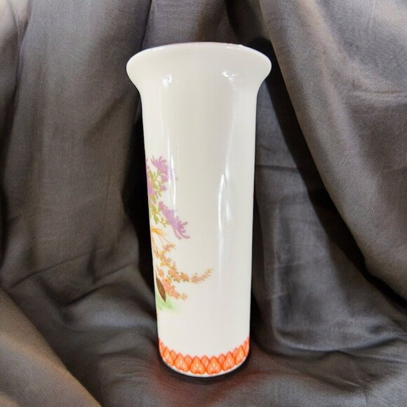 Japanese Porcelain Ceramic Folded Vase Shibata Japan Flower Shaped Vase Painted - Picture 3 of 16